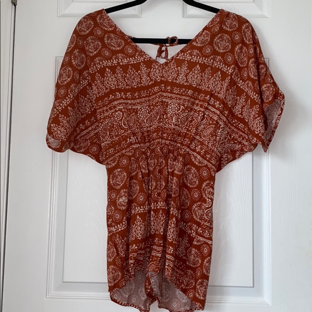 Orange Patterned Short Sleeve Romper🧡